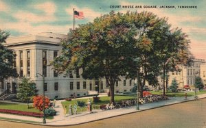 Vintage Postcard Courthouse and Square Jackson Tennessee TN Carroll Paper Pub.