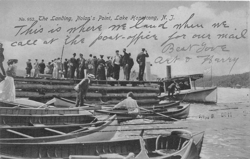 G65/ Lake Hopatong Nolan's Point New Jersey Postcard 1909 Boat Landing