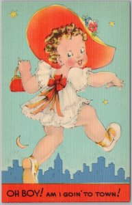 Vintage Lithograph Postcard Cute Baby with Red Hat Asheville Post Card Co. H81
