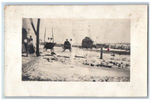 1910 Men Women Snow Sled Sleigh Farm Washington DC RPPC Photo Posted Postcard 