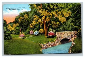 Vintage 1930's Postcard Bridge Over River in Sinnissippi Park Rockford Illinois