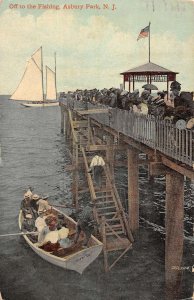 Asbury Park New Jersey off to the fishing boat at pier antique pc BB1263