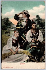 Vtg Norwegian Swedish Danish Folk Costumes Dress 1910s Postcard