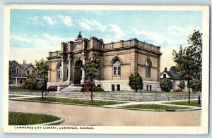 Lawrence Kansas Postcard Lawrence City Library Exterior Building c1917 Vintage