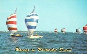 Vintage Postcard Sailing along with Wind Racing on Nantucket Sound Massachusetts