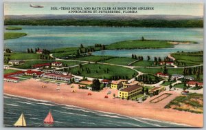 St. Petersburg Florida 1940s Postcard Tides Hotel And Bath Club Aerial View