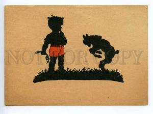 241394 GERMANY SILHOUETTE boy & goat attack Vintage postcard