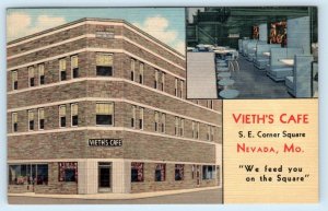 NEVADA, Missouri MO ~ Roadside VIETH'S CAFE Vernon County c1940s Linen Postcard