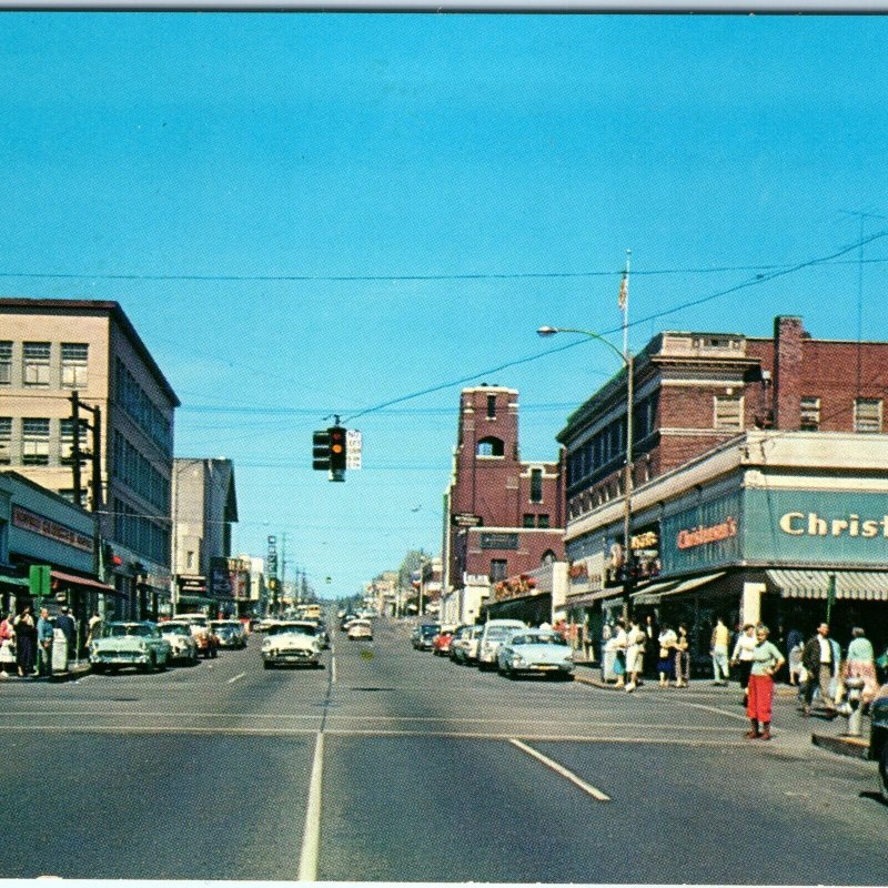 c1950s Bremerton, WA Downtown Main St Chrome Photo Postcard Stores