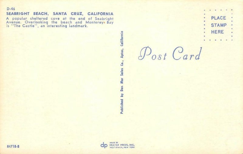 The Castle SEABRIGHT BEACH Santa Cruz, CA Monterey Bay c1950s Vintage Postcard