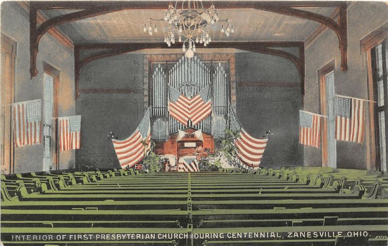 F27/ Zanesville Ohio Postcard c1910 Presbyterian Church Interior Centennial