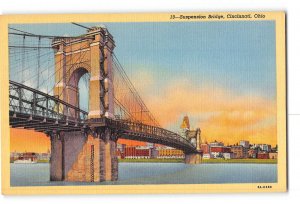 Cincinnati Ohio OH Postcard 1930-1950 Suspension Bridge