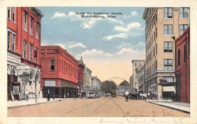 Hattiesburg Mississippi Main Street Looking North Vintage Postcard AA6777