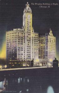 Wrigley Building at Night - Chicago IL, Illinois pm 1949