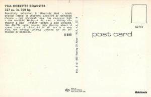 1964 Red Chevrolet Corvette Roadster Roaring Autos POSTCARD 6792