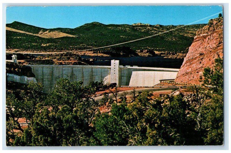 c1950's Flaming Gorge Dam Lake Green River Near Wyoming Utah State Line Postcard