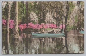 Charleston SC~Cypress Gardens Rowboat Tour~Spanish Moss~Flowers~Handcolor 1920s 