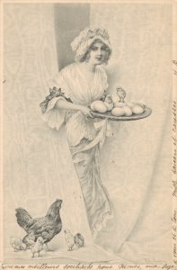 Happy Easter Vienna Style Lady With Easter Eggs Vintage Postcard 08.08