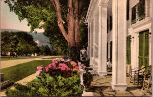 Hand Colored Postcard Dorset Inn Terrace in Dorset, Vermont