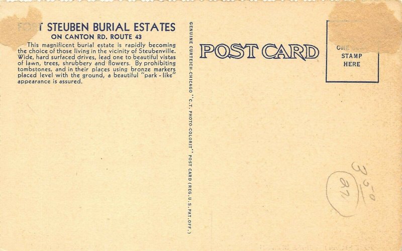 Steubenville Ohio 1940-50s Postcard Fort Steuben Burial Estates