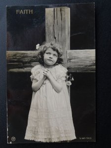 Greetings 3 x LITTLE GIRL as FAITH HOPE & CHARITY c1906 RP Postcards by Rotophot