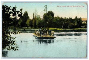 1911 Ferry Across Snohomish River Loaded Horse Buggy People On Board Postcard