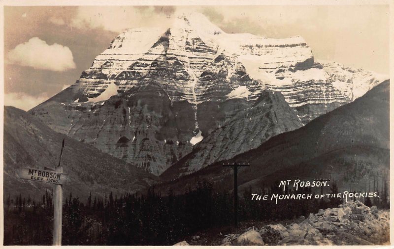 Mt. Robson, the Monarch of the Rockies, Early Real Photo Postcard, Unused