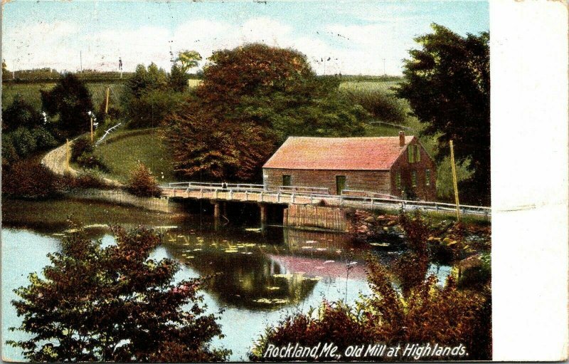 Rockland ME Maine Old Mill Highlands Antique Postcard UDB PM Cancel WOB Germany 