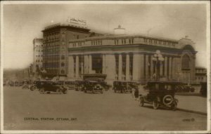 Ottawa Ontario Central Station RR Depot Cars etc c1920 Real Photo Postcard