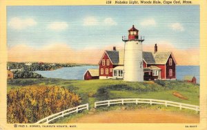 NOBSKA LIGHT Woods Hole, Cape Cod, MA Lighthouse c1940s Linen Vintage Postcard 