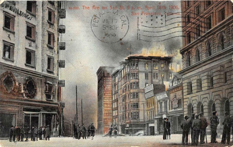 SAN FRANCISCO, CA Fire on 3rd Street 1906 Earthquake Vintage 1909 Postcard