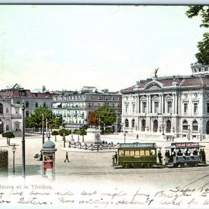 1904 Geneva Switzerland Place Neuve Theatre Square Trolley Car Excelsior Ad A374