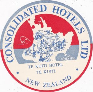 New Zealand Te Kuiti Hotel Te Kuiti Vintage Luggage Label sk3781