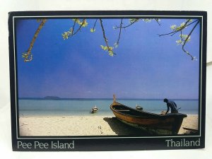 Vintage Postcard Fisherman Working on his Boat on Pee Pee Island Thailand