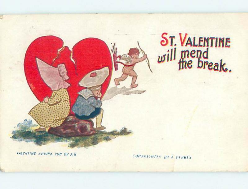 Edge Tear Pre-Linen valentine CUPID WILL MEND THE BROKEN HEART HJ2218