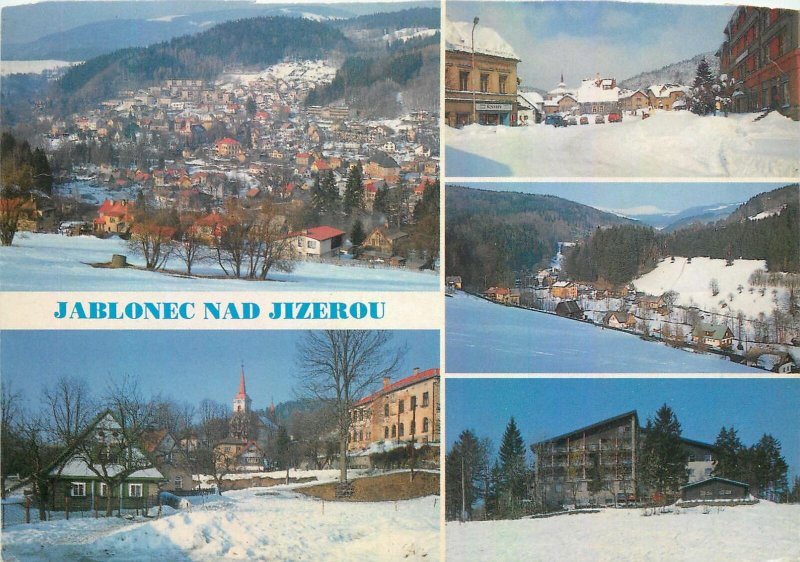 Czech Republic Jablonec winter time multiview Postcard