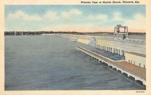 FLORENCE, Alabama AL    WHEELER DAM At MUSCLE SHOALS    ca1940's Linen Postcard