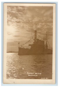 c1920's Sunset On The Bosporus Straight Turkey, Steamer Ship RPPC Photo Postcard