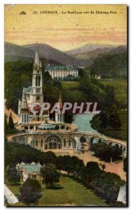 Old Postcard Lourdes Basilica view of the Castle Harbor