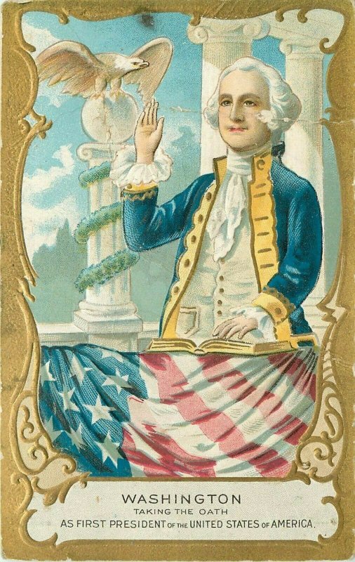 Washington Taking the Oath US President Patriotic Embossed Postcard