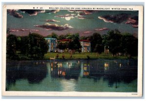 c1920's Rollins College On Lake Virginia By Moonlight Winter Park FL  Postcard