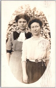 Sepia Photo, 1911 Portrait of Two Women in Edwardian Fashion, Vintage Postcard