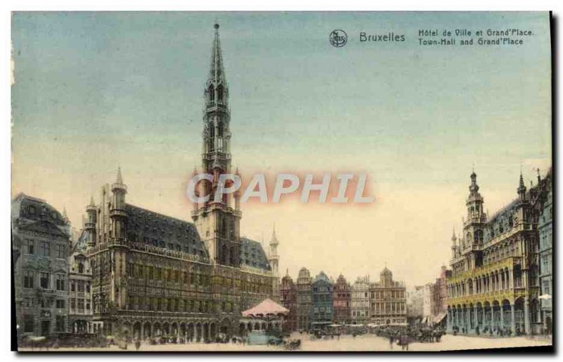 Old Postcard Brussels Hotel de Ville and Grand Place