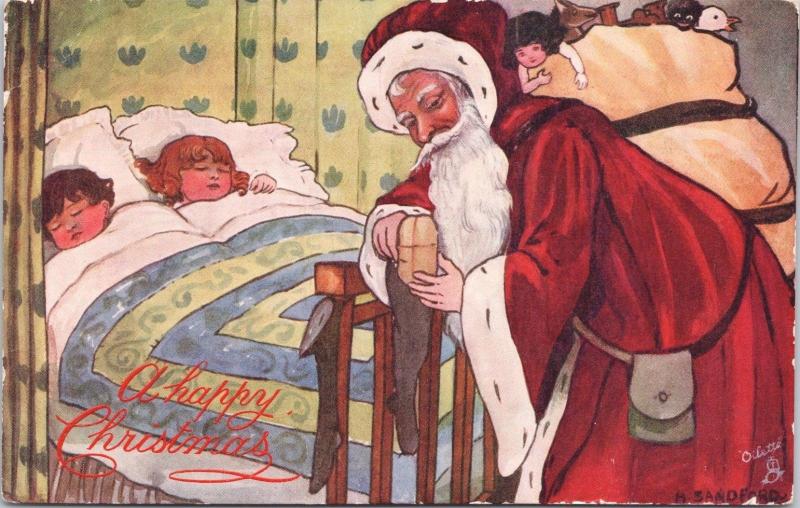 Christmas Santa Claus Children Sleeping TUCK Oilette H. Sandford Postcard E32