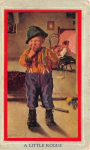 A Little Rogue 1910 Artist Signed Postcard Mischievous Boy Hillard Ohio Cancel