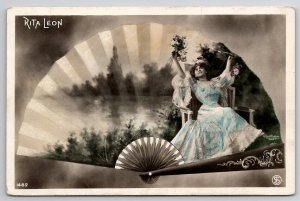 RPPC Theatre Actress Rita Leon Montage Fan Reutlinger Art Nouveau Postcard B37