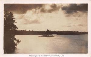 C32/ Noelville Canada Ontario Real Photo RPPC Postcard 1939 Wolseley Lake Moon