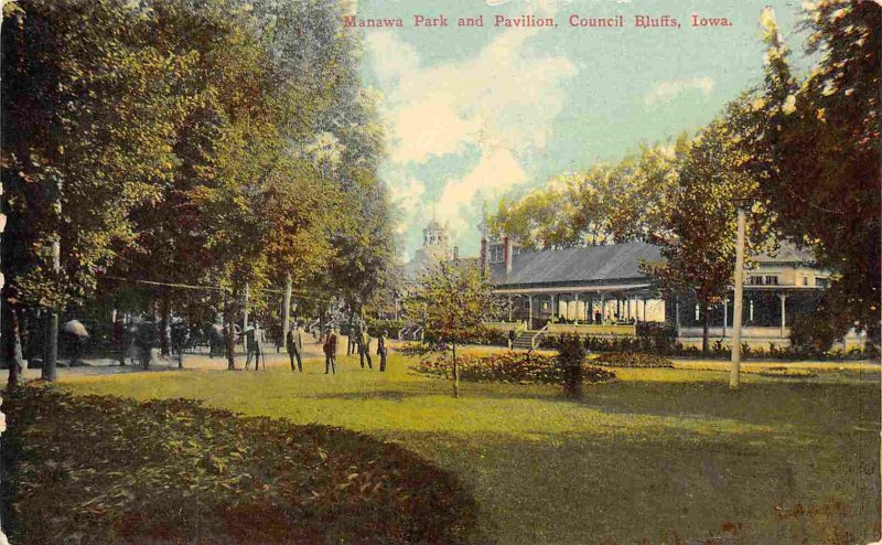 Manawa Park & Pavilion Council Bluffs Iowa 1910c postcard