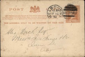 Australian Widows Fund 1890 Melbourne Used Postal Card