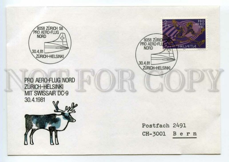 488397 1981 year SWITZERLAND Zurich Finland Helsinki deer flight cover